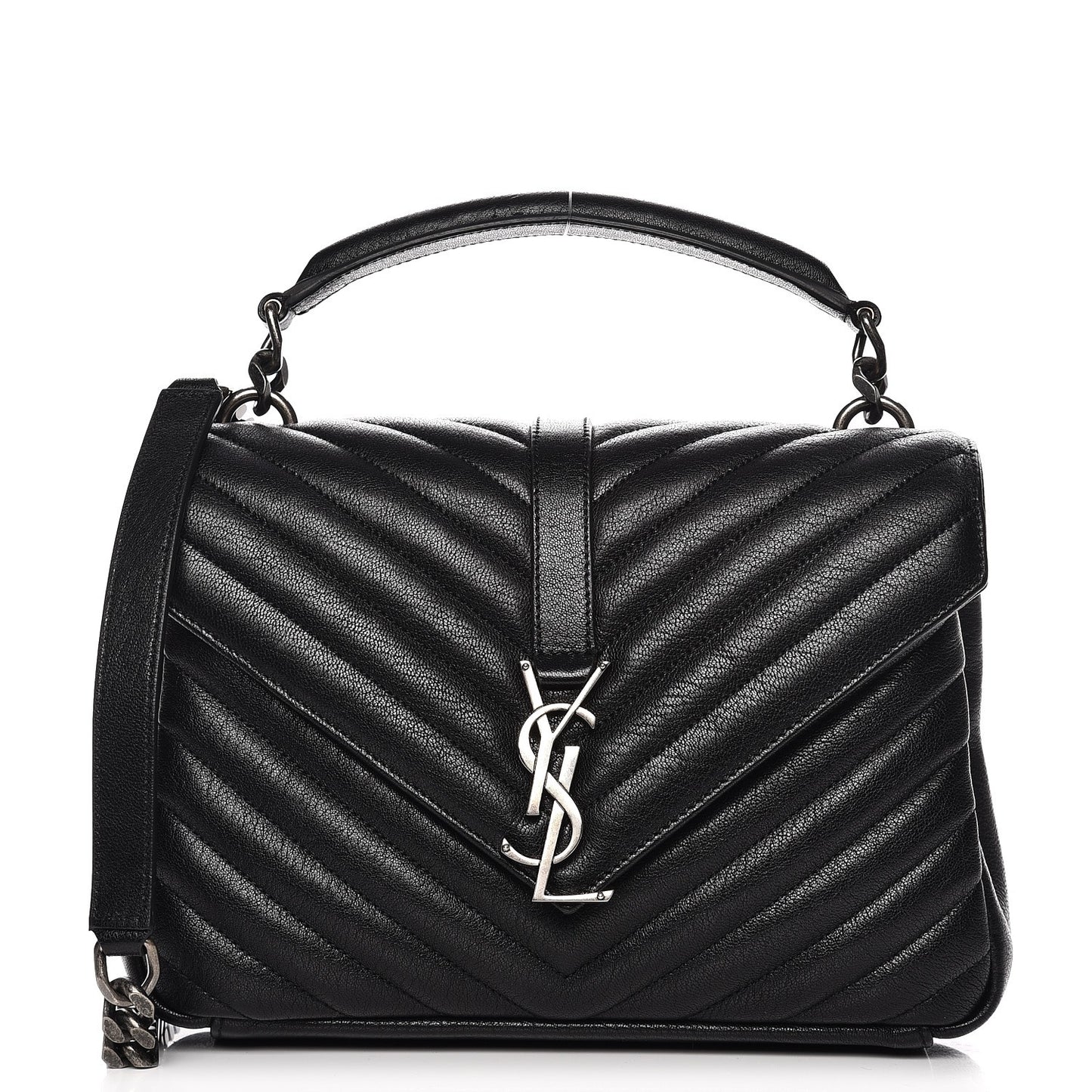 Sheepskin Matelasse Chevron Monogram Medium College Bag Black