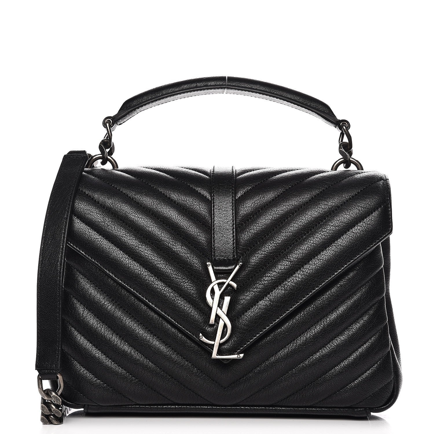 Saint Laurent Sheepskin Matelasse Chevron Monogram Medium College Bag Black 1 of 9