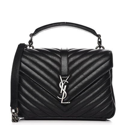 Saint Laurent Sheepskin Matelasse Chevron Monogram Medium College Bag Black 1 of 9