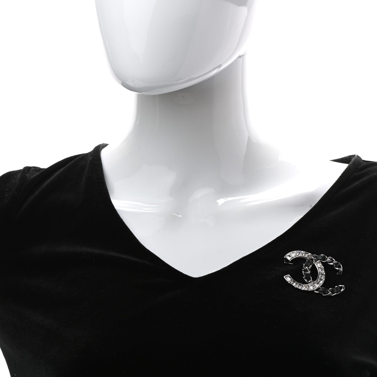 Chanel Lambskin Baguette Crystal CC Chain Brooch Black Silver 2 of 4