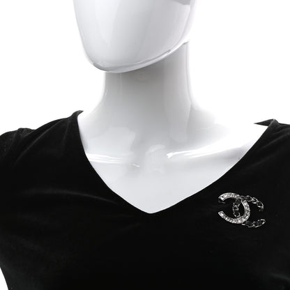 Chanel Lambskin Baguette Crystal CC Chain Brooch Black Silver 2 of 4