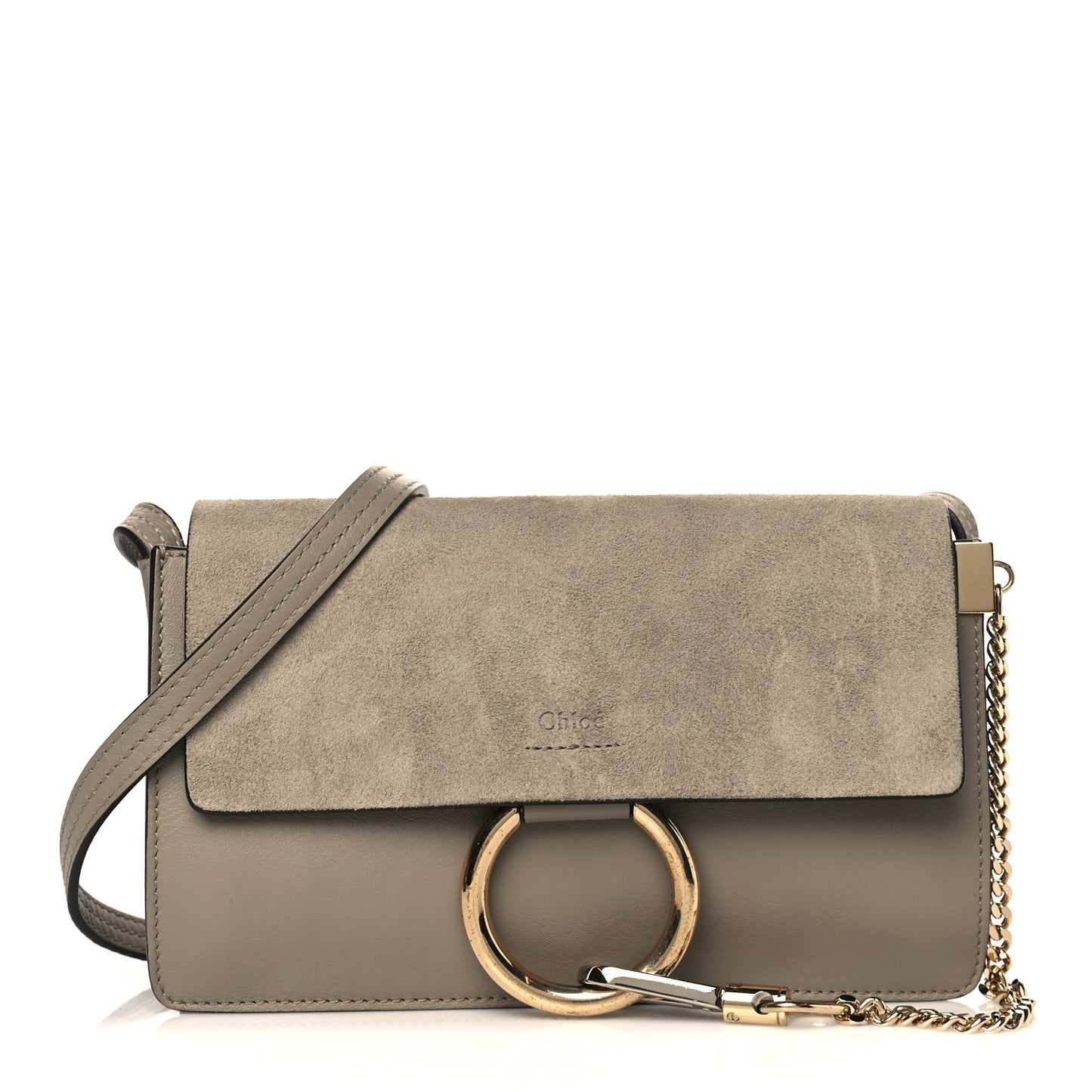 Suede Calfskin Small Faye Shoulder Bag Motty Grey