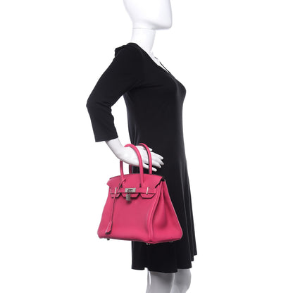 Hermes Taurillon Clemence Birkin 30 Rose Shocking 3 of 9