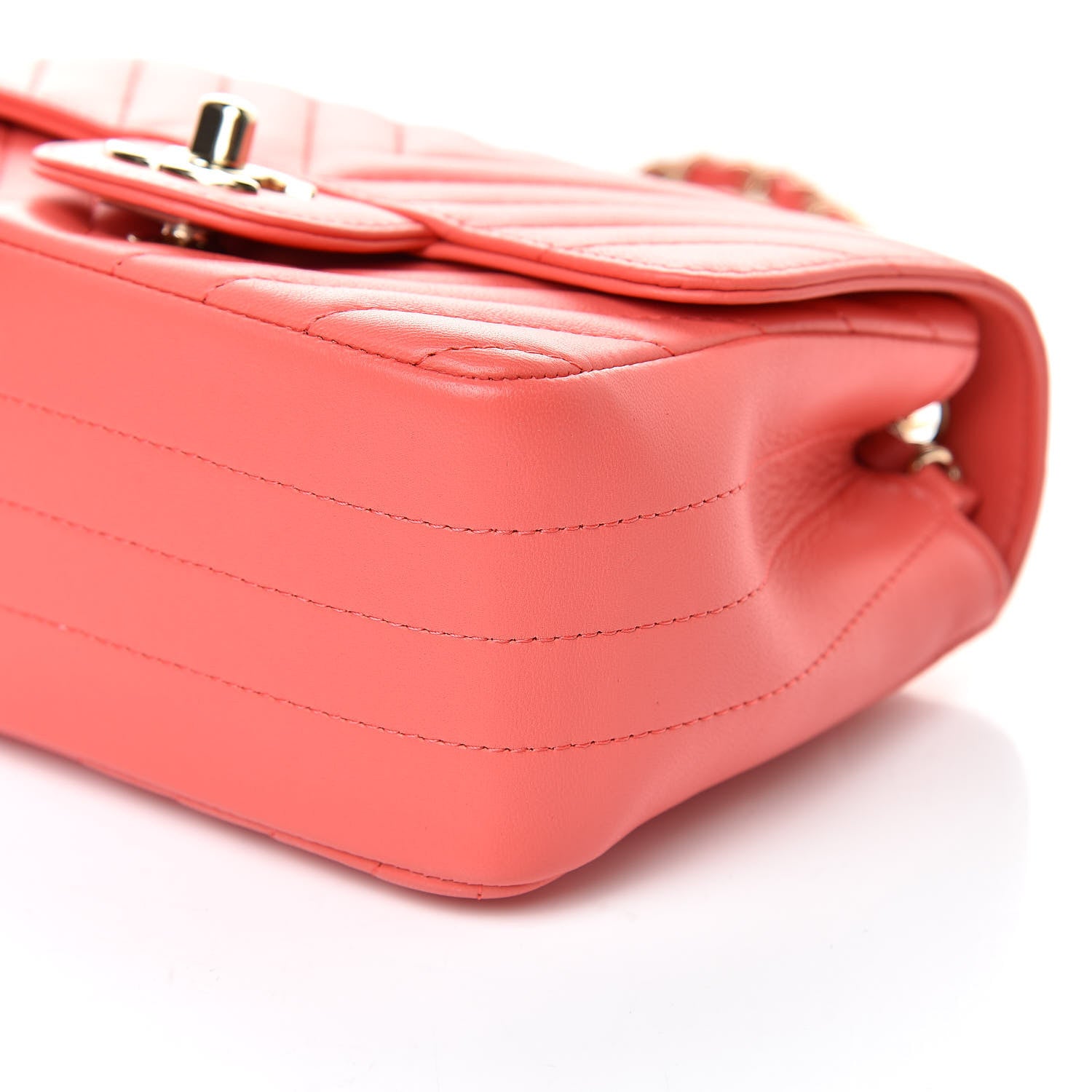Chanel Lambskin Chevron Quilted Mini Square Flap Coral 9 of 10