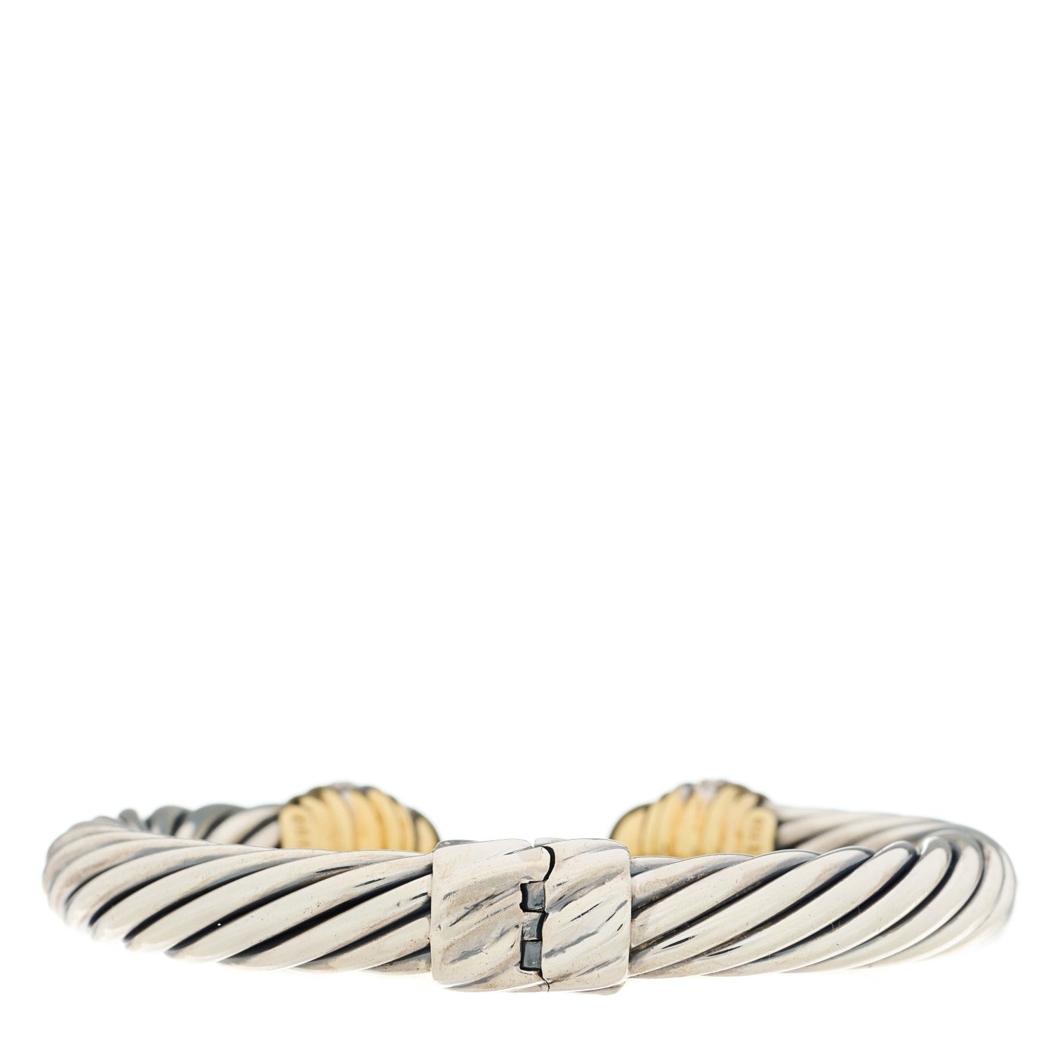 David Yurman Sterling Silver 18K Yellow Gold Diamond 10mm Cable Classics Dome Bracelet 2 of 4