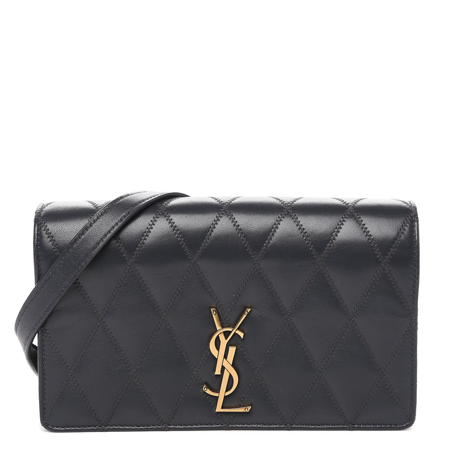 Lambskin Diamond Quilted Monogram Angie Chain Bag Dark Smog
