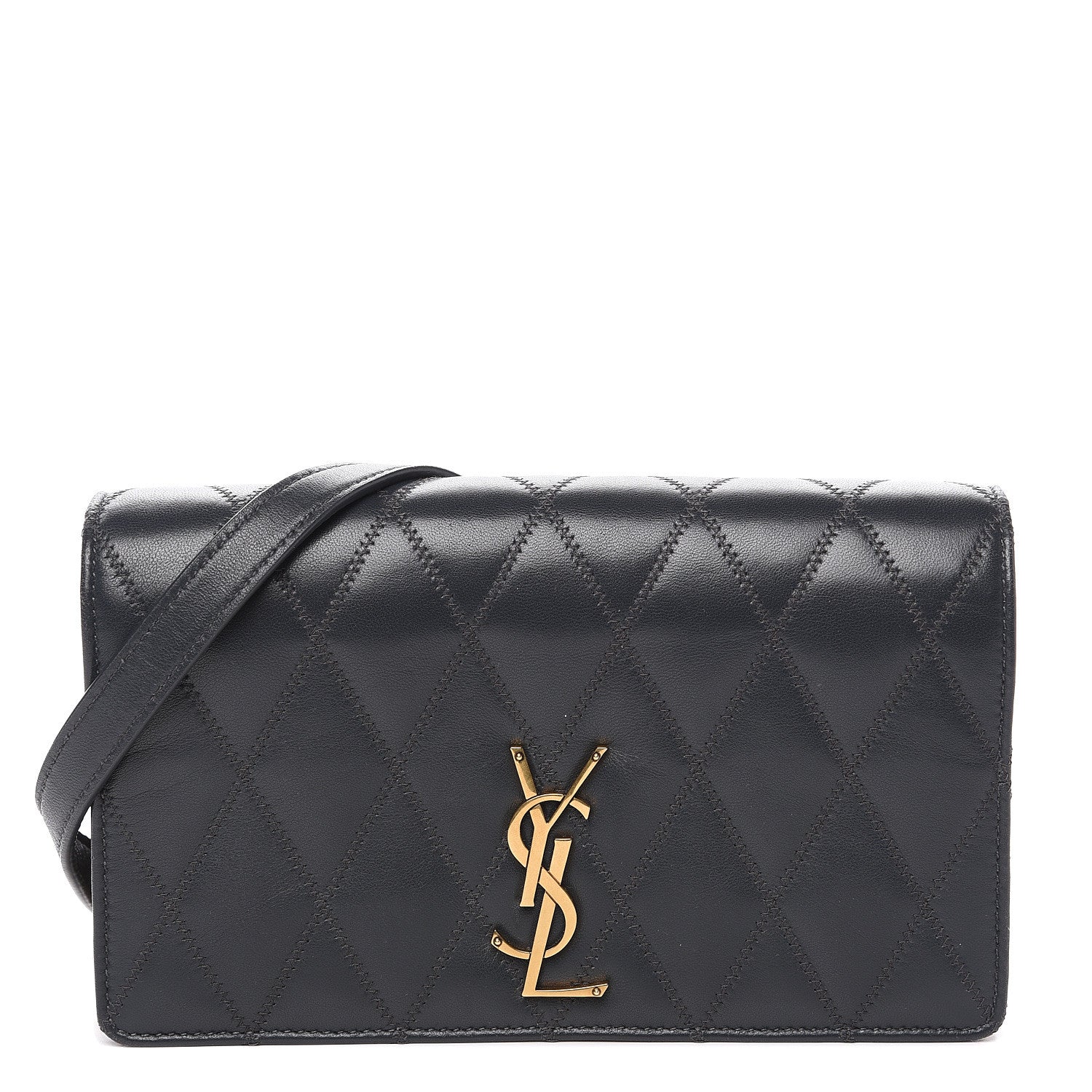 Saint Laurent Lambskin Diamond Quilted Monogram Angie Chain Bag Dark Smog 1 of 11