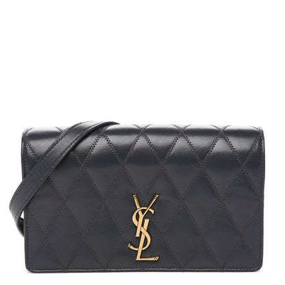 Saint Laurent Lambskin Diamond Quilted Monogram Angie Chain Bag Dark Smog 1 of 11