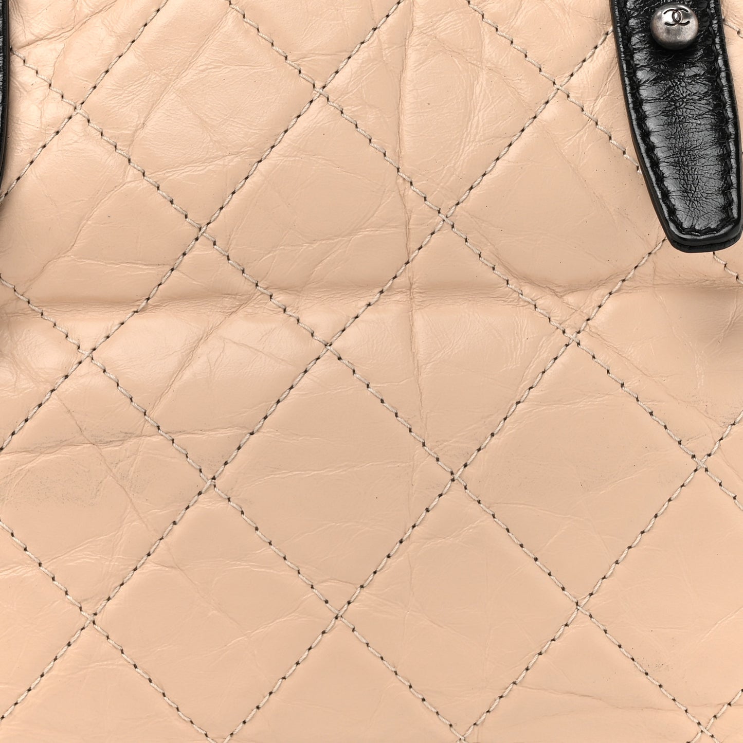 Aged Calfskin Quilted Medium Gabrielle Shopping Tote  Beige Black