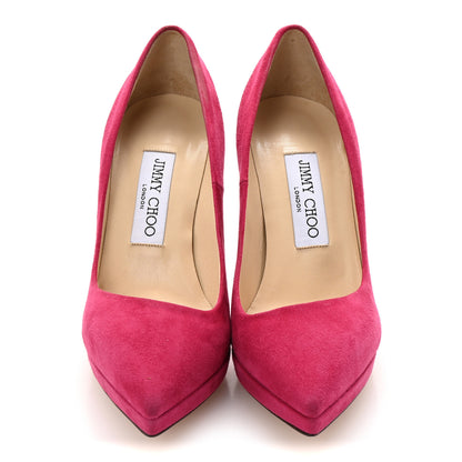 Jimmy Choo Suede Patent Calfskin Rudy Pumps 35.5 Raspberry 3 of 9