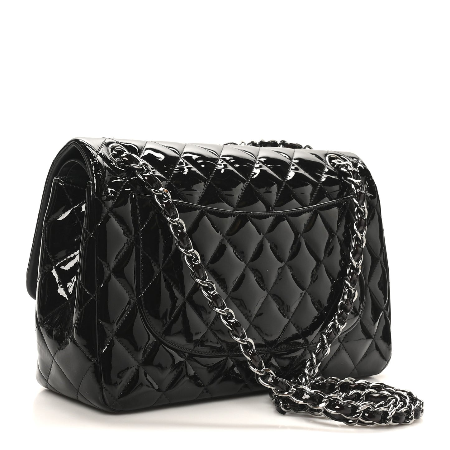 Patent Quilted Jumbo Double Flap Black