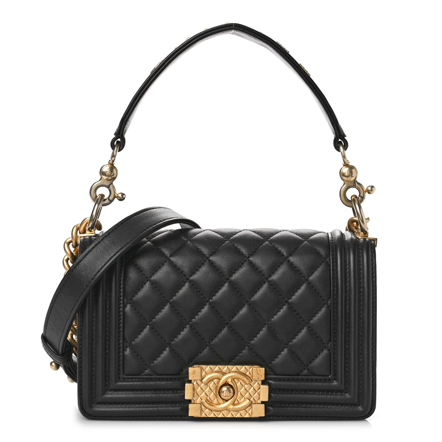 Calfskin Small Boy Logo Top Handle Flap Black