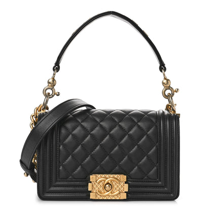 Chanel Calfskin Small Boy Logo Top Handle Flap Black 1 of 13