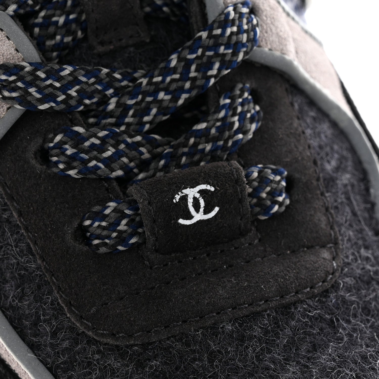 Chanel Tweed Suede Womens CC Sneakers 36 Black Grey 12 of 16