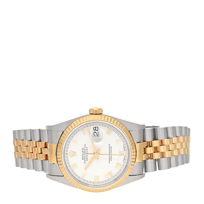 Rolex Stainless Steel 18K Yellow Gold 36mm Oyster Perpetual Datejust Watch White Roman 16233 2 of 4