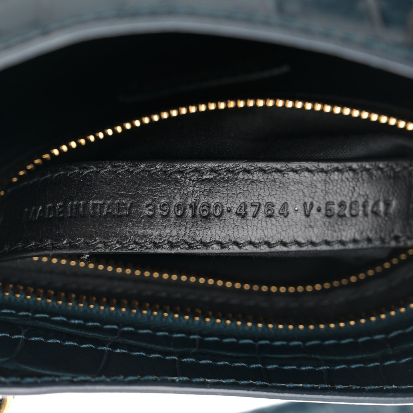 Shiny Supple Calfskin Crocodile Embossed Gold Metallic Edge Hardware Mini City Bleu Marine