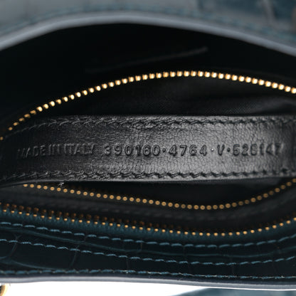 Balenciaga Shiny Supple Calfskin Crocodile Embossed Gold Metallic Edge Hardware Mini City Bleu Marine 8 of 11