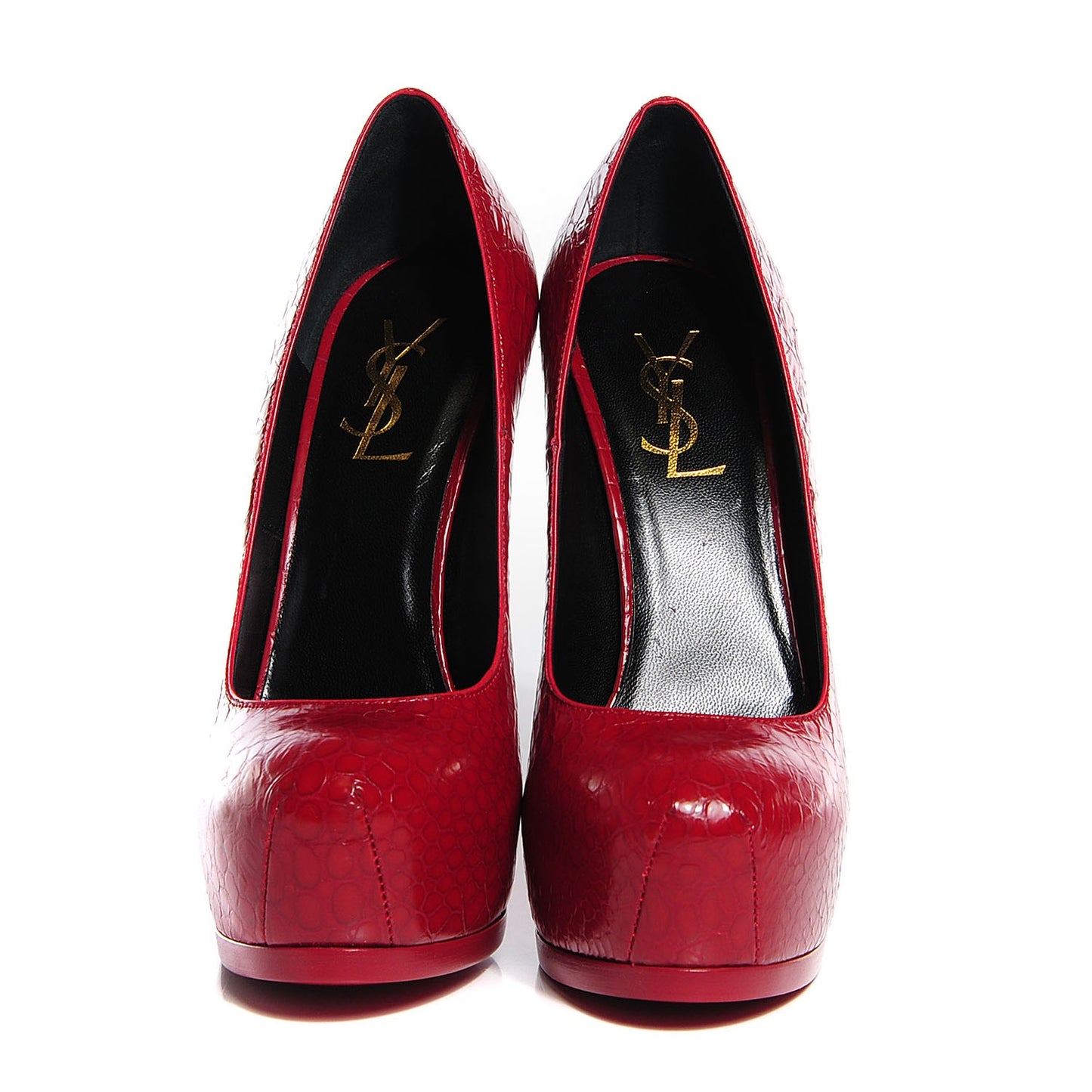 Calfskin Crocodile Embossed Tribute Two 105 Platform Pumps 36.5 Rouge Orient