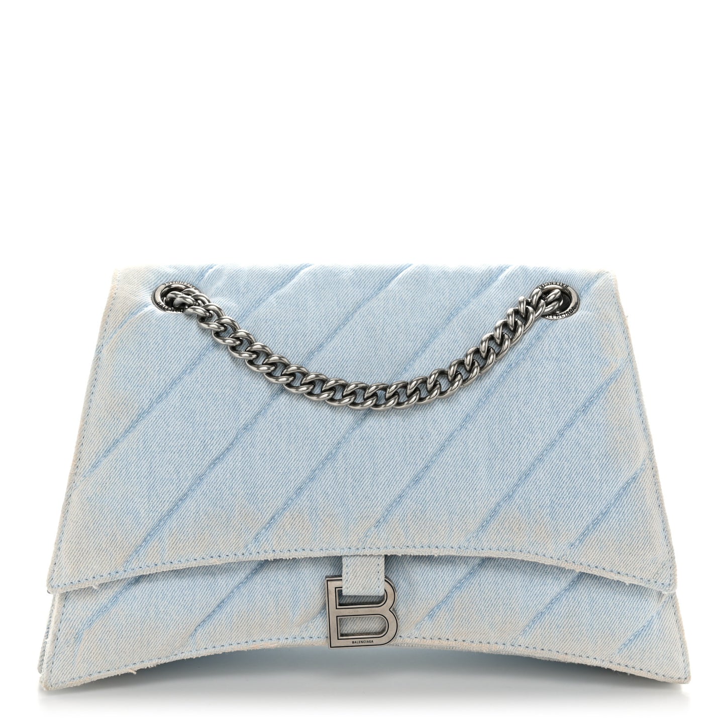Crushed Washed Denim Quilted Medium Crush Chain Bag Pale Blue