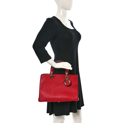 Christian Dior Calfskin Snakeskin Medium Diorissimo Tote Red 2 of 11
