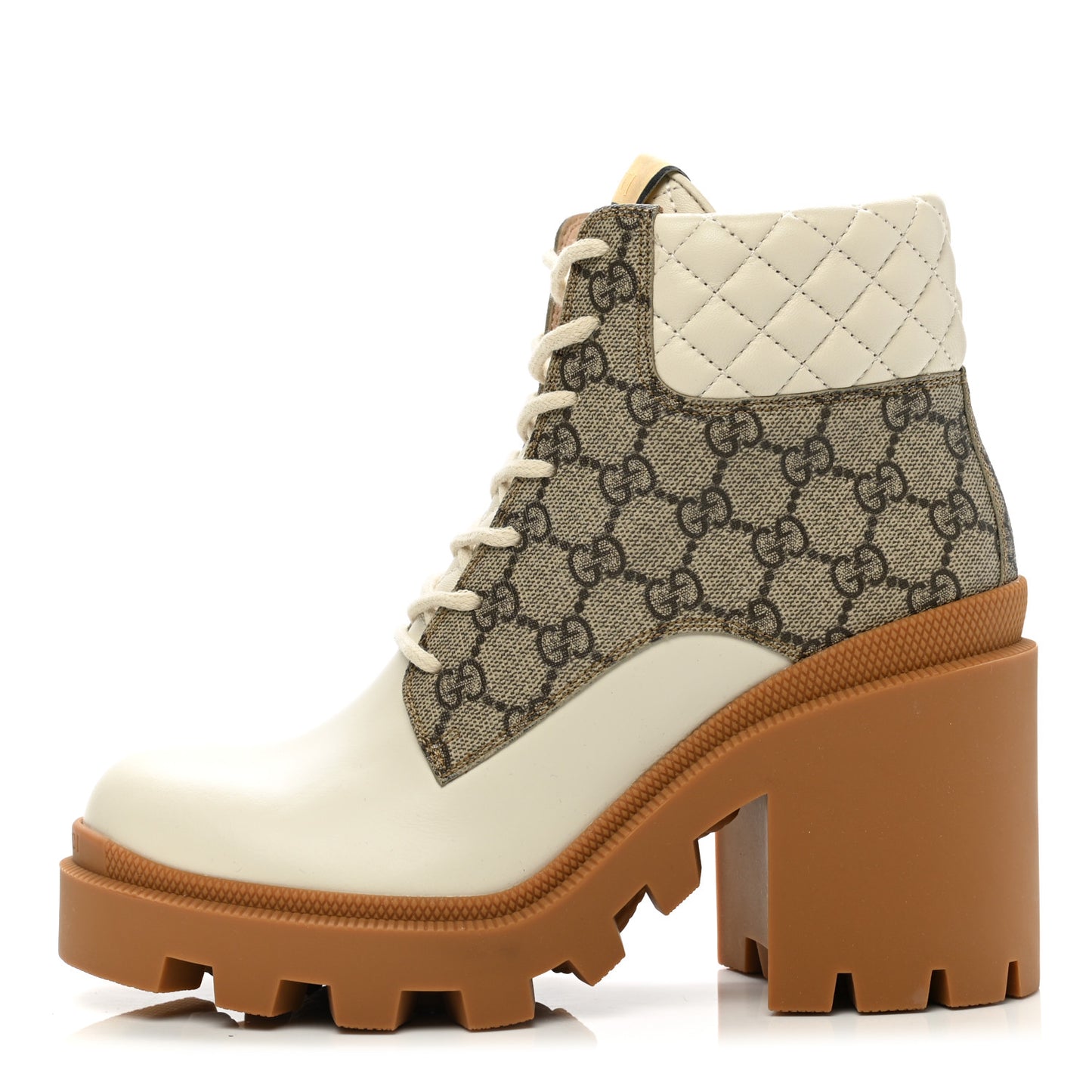 Calfskin GG Supreme Monogram Nappa Quilted Lace Up Ankle Boots 39.5 Mystic White Beige