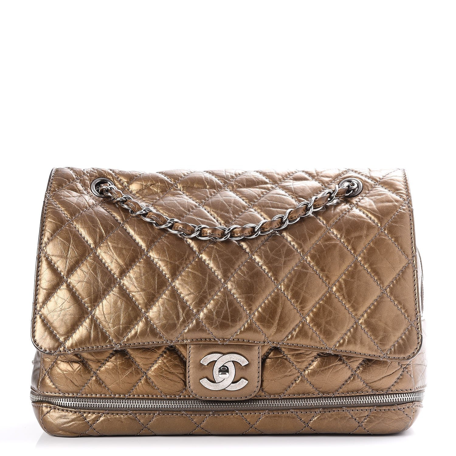 Chanel Metallic Aged Calfskin Expandable Flap Bag Dark Gold 1 of 10