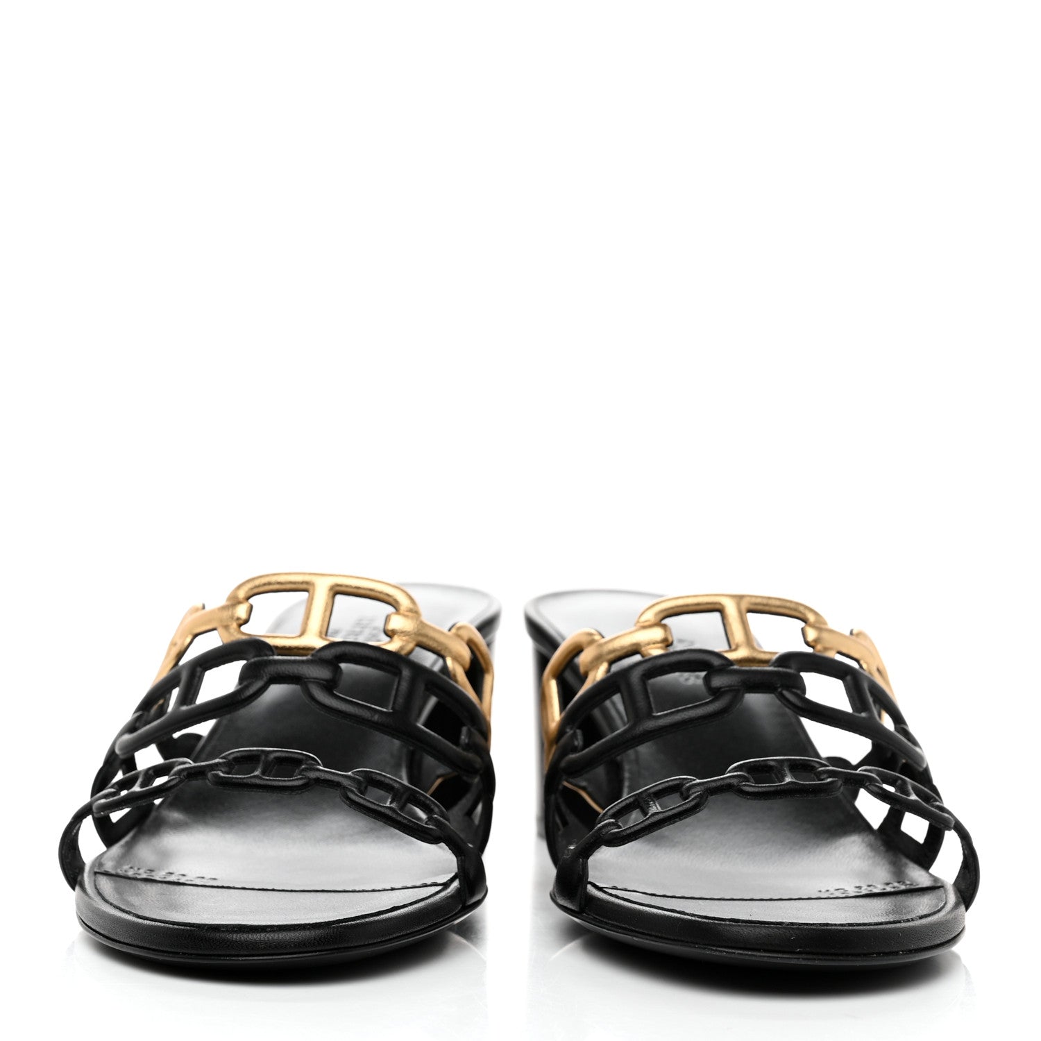 Hermes Metallic Nappa Tandem Sandals 37 Black Dore 2 of 9
