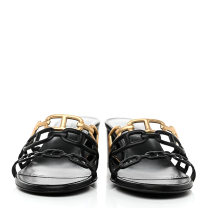Hermes Metallic Nappa Tandem Sandals 37 Black Dore 2 of 9