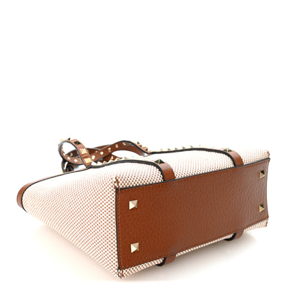 Valentino Garavani Canvas Grained Calfskin Small Rockstud Shopping Tote Naturale Tobacco 4 of 10