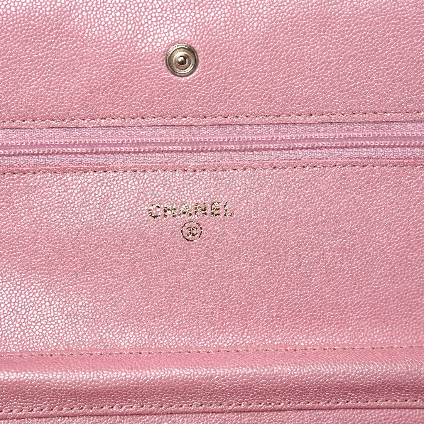 Iridescent Caviar Quilted Wallet on Chain WOC Rose Pink