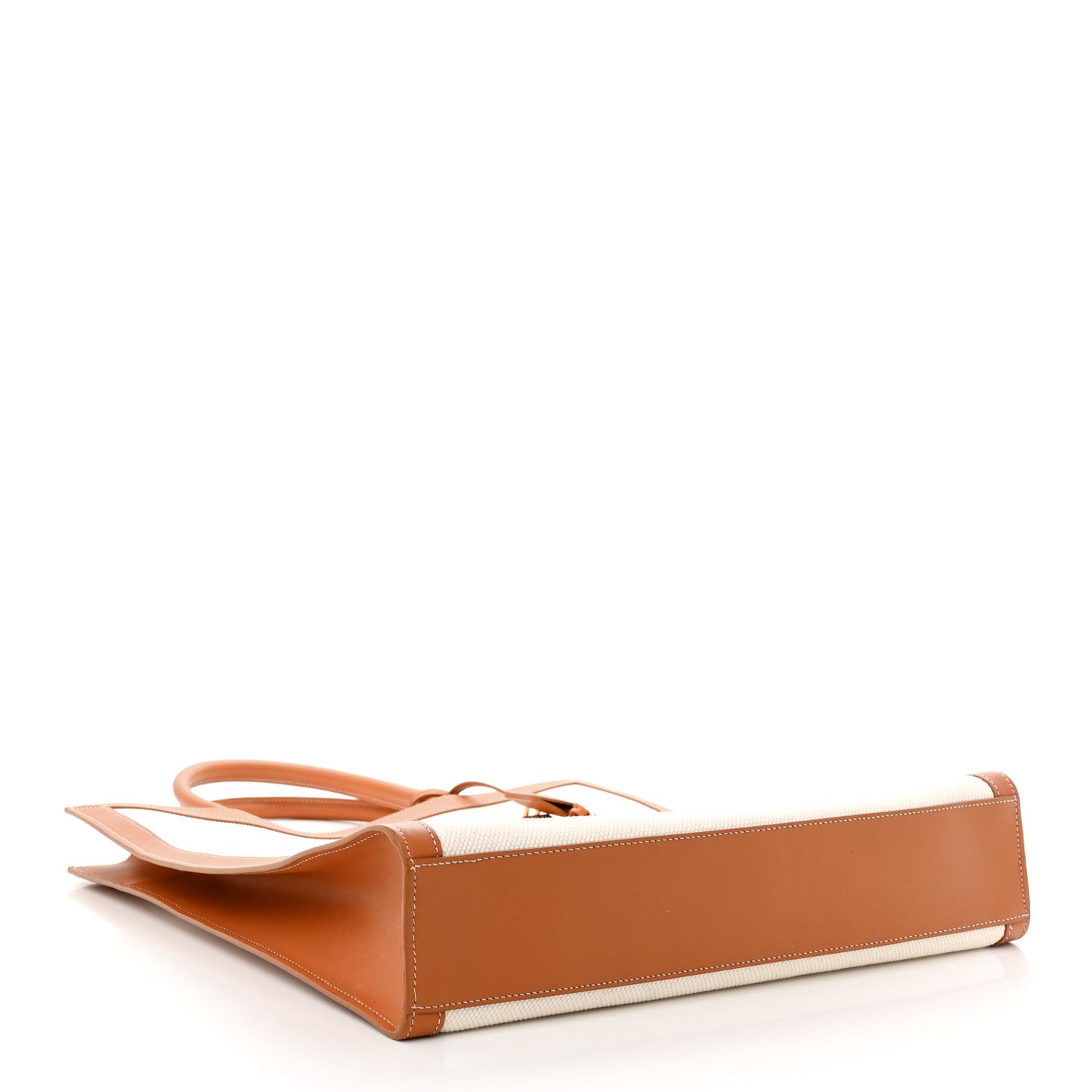 Canvas Calfskin Logo Print Vertical Cabas Natural Tan
