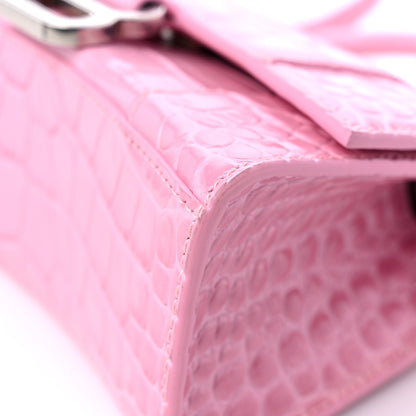 Balenciaga Shiny Calfskin Crocodile Embossed Hourglass Top Handle Bag XS Pink 10 of 15