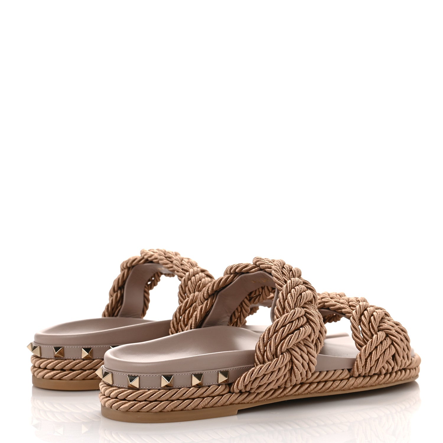 Valentino Garavani Calfskin Silk Woven Rockstud Torchon 5mm Sandals 40 Poudre 4 of 9