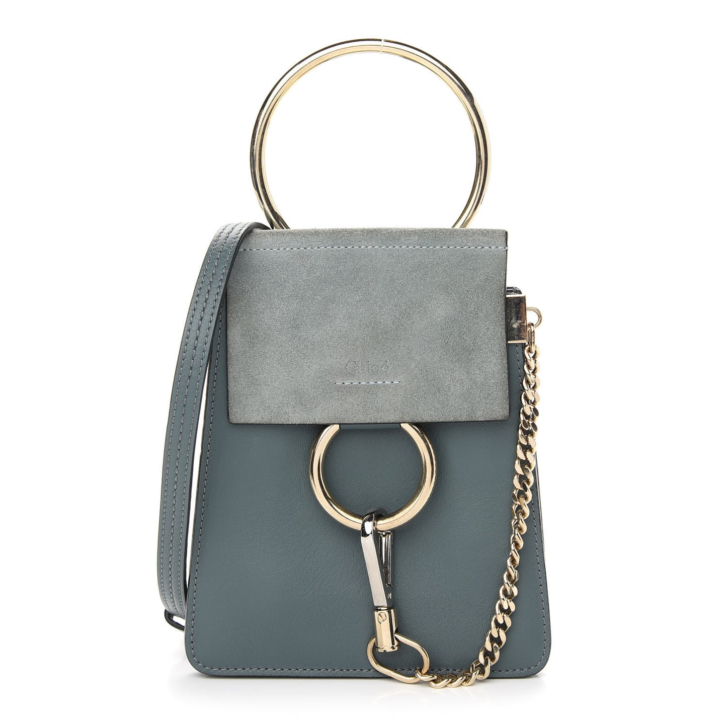 Suede Calfskin Mini Faye Bracelet Bag Cloudy Blue
