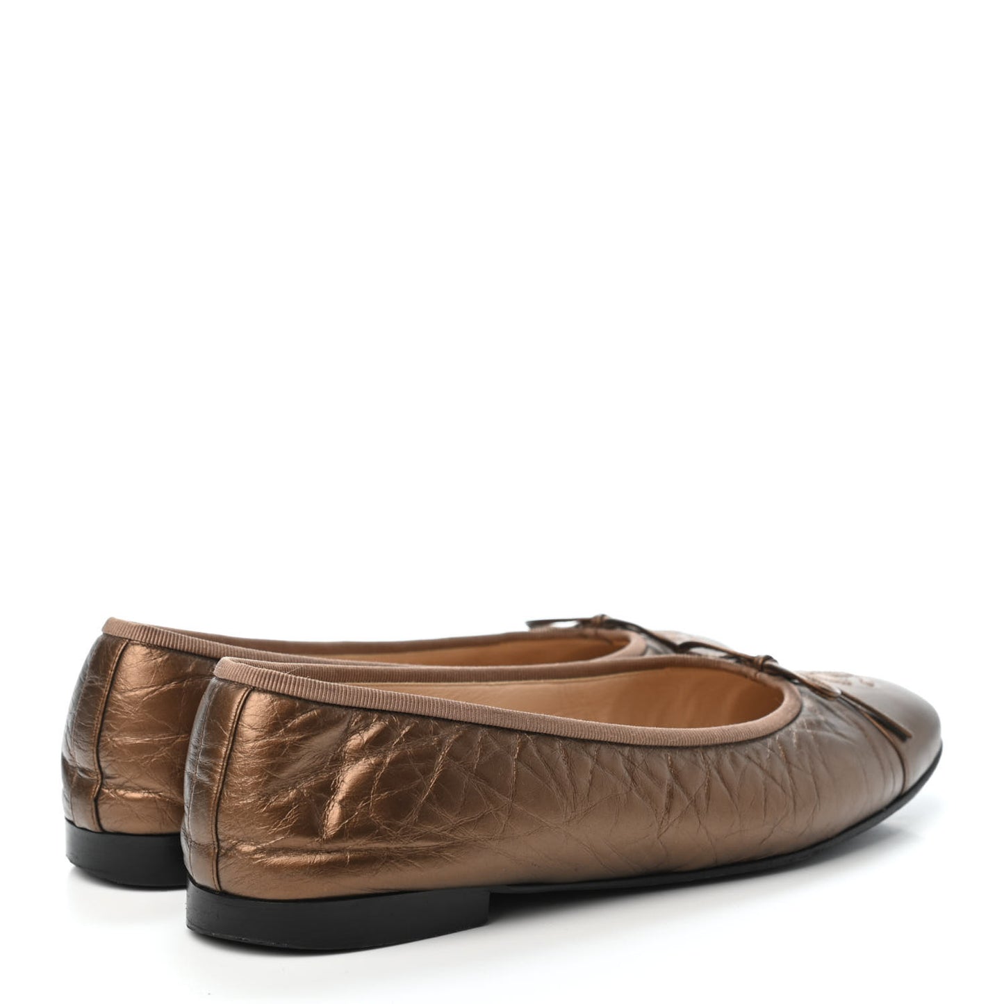 Metallic Aged Calfskin Quilted CC Cap Toe Ballerina Flats 41 Bronze