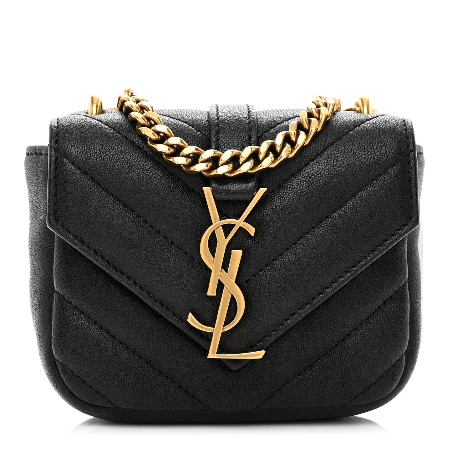 Sheepskin Matelasse Chevron Monogram Mini College Bag Black