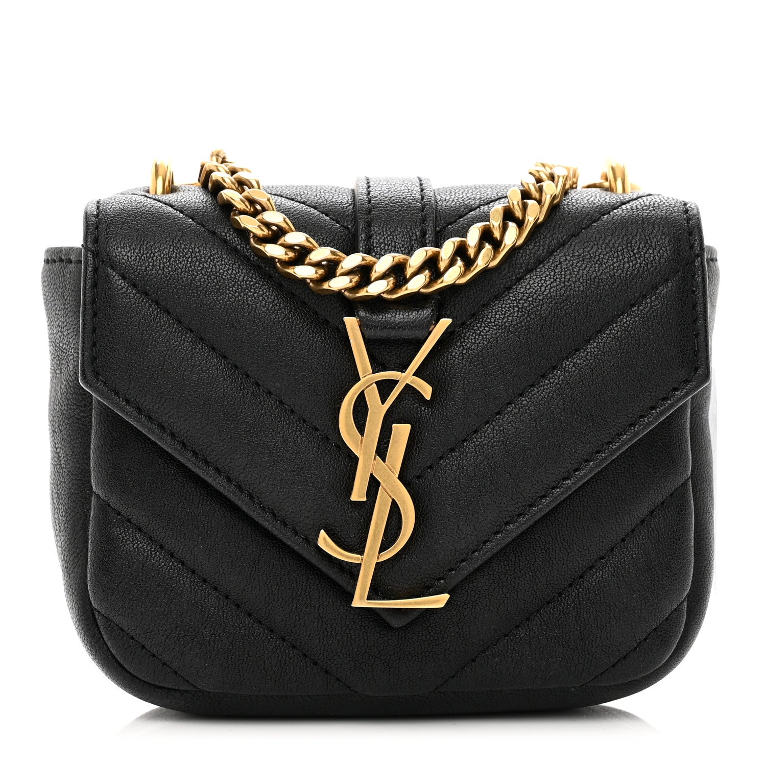 Saint Laurent Sheepskin Matelasse Chevron Monogram Mini College Bag Black 1 of 7