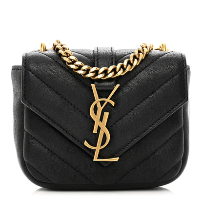 Saint Laurent Sheepskin Matelasse Chevron Monogram Mini College Bag Black 1 of 7