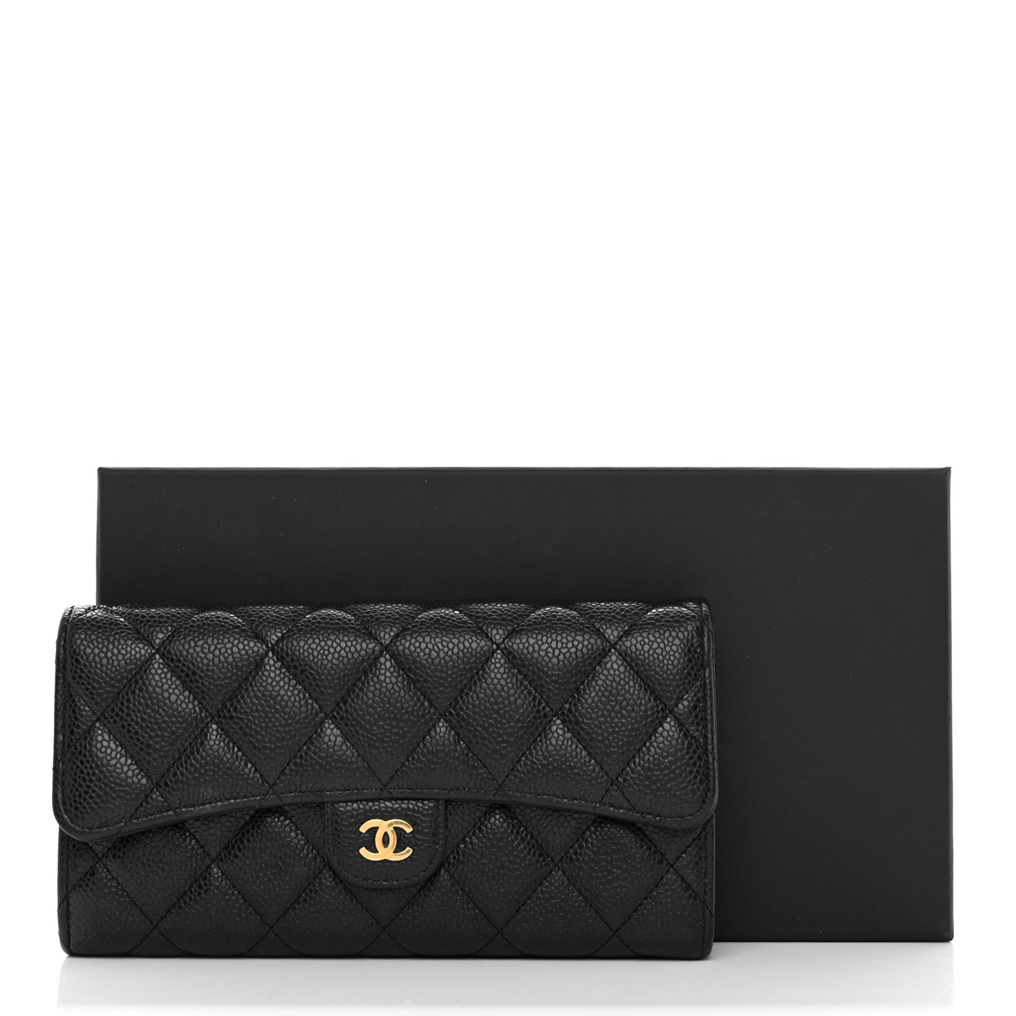 Caviar Quilted Large Flap Wallet Black