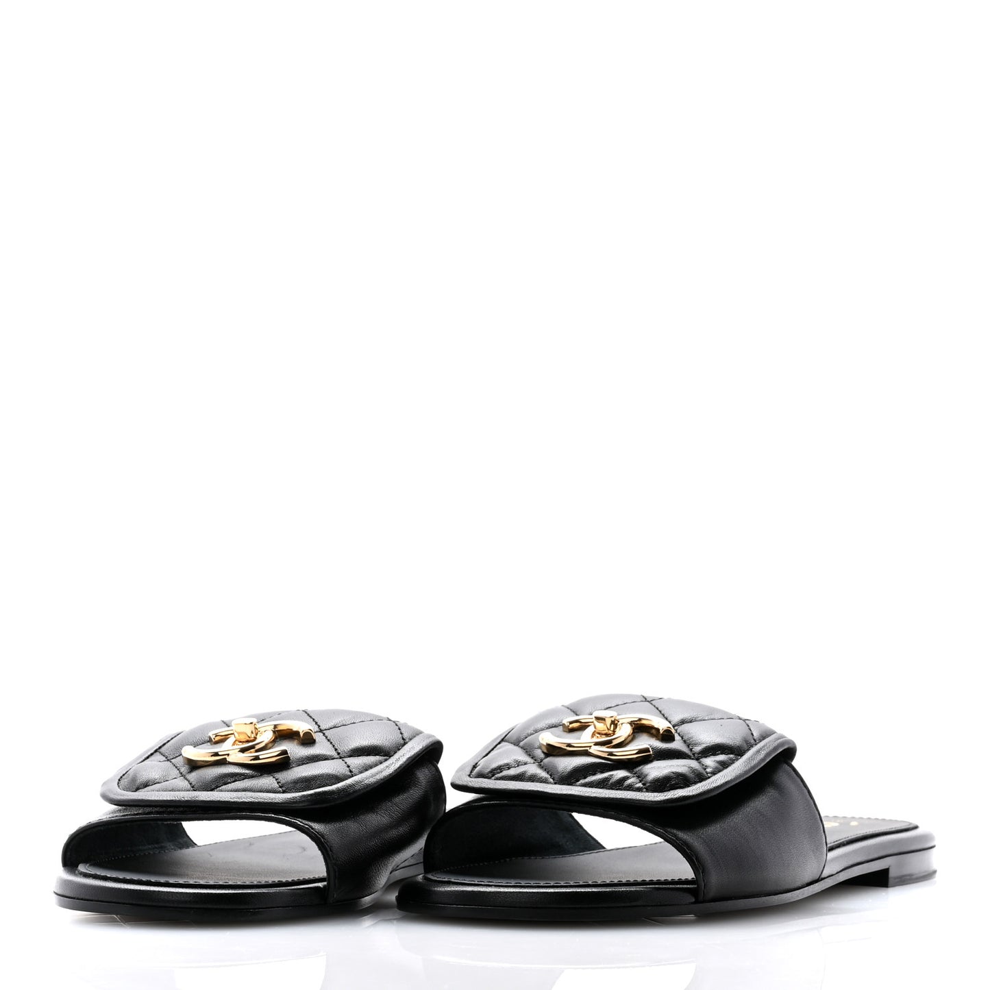 Lambskin Quilted Turnlock Flat Mules 36 Black