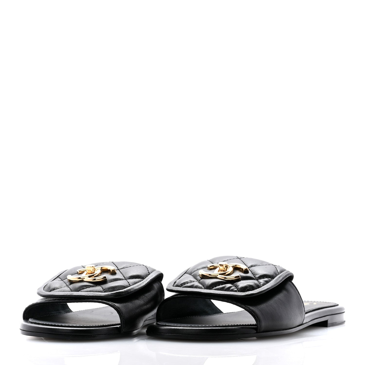 Chanel Lambskin Quilted Turnlock Flat Mules 36 Black 3 of 10
