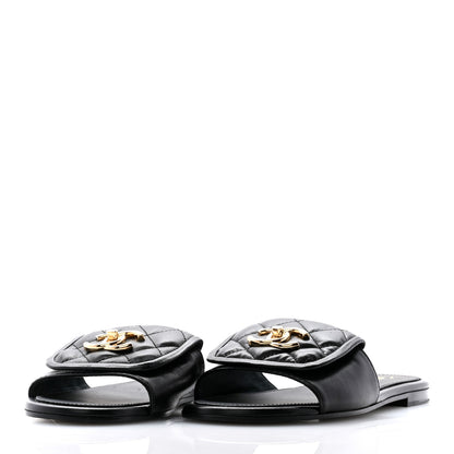 Chanel Lambskin Quilted Turnlock Flat Mules 36 Black 3 of 10