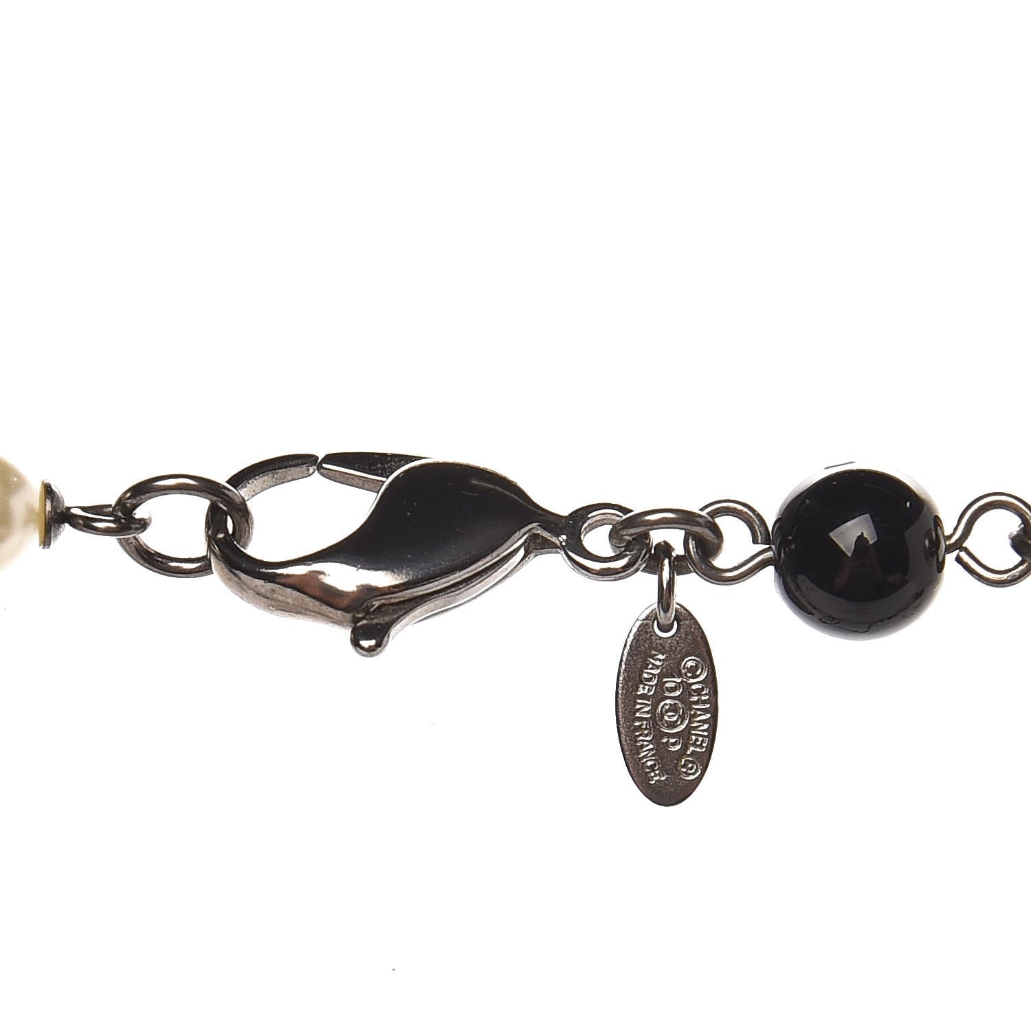 Chanel Pearl Crystal Bead CC Long Necklace Black 3 of 3