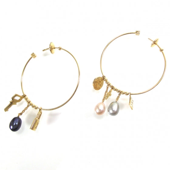 18k Yellow Gold Pearl Monogram Hoop Earrings
