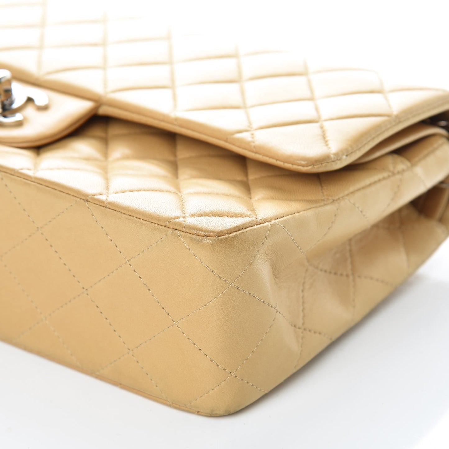 Lambskin Quilted Medium Double Flap Beige