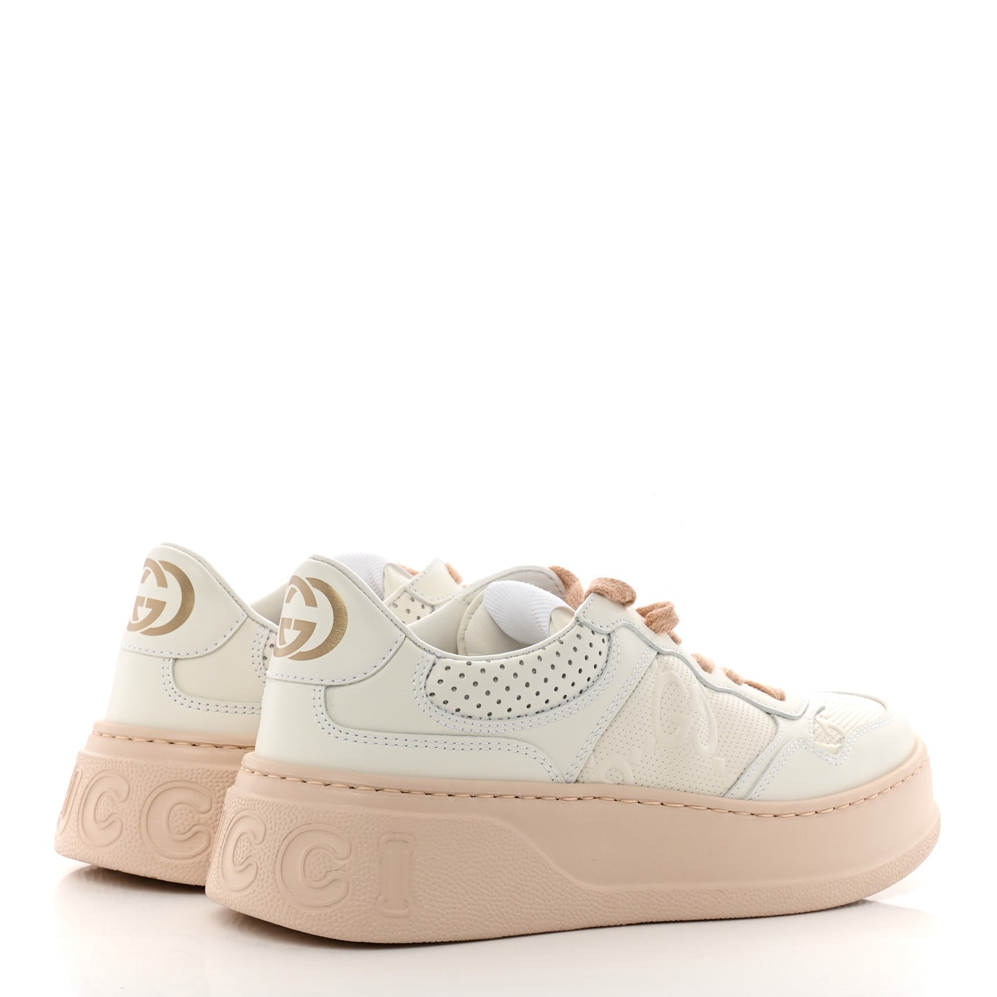 Calfskin GG Tennis Embossed Womens Platform 55mm Sneakers 35 White