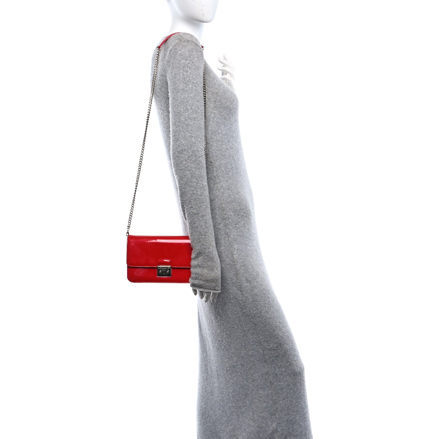 Metallic Box Patent Calfskin Miss Dior Promenade Pouch Red