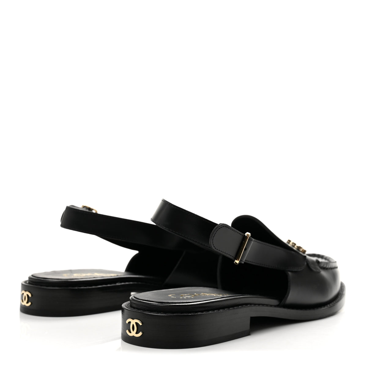 Chanel Calfskin Crystal Slingback Loafers 38 Black 5 of 9
