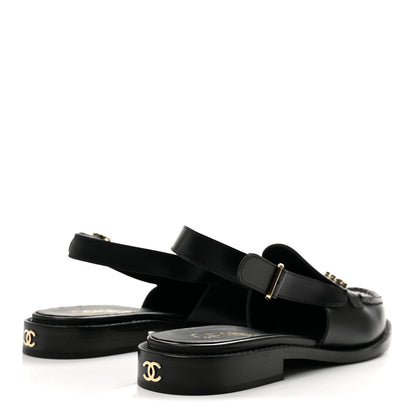 Chanel Calfskin Crystal Slingback Loafers 38 Black 5 of 9