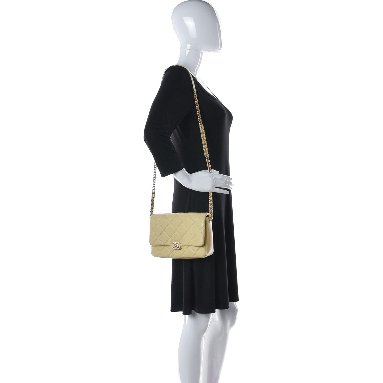 Chanel Shiny Caviar Quilted Small Chain Melody Flap Yellow 1 of 8